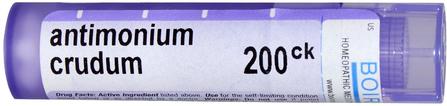 Single Remedies, Antimonium Crudum, 200CK, Approx. 80 Pellets by Boiron, 補品，順勢療法過敏，順勢療法消化 HK 香港