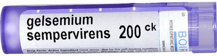 Single Remedies, Gelsemium Sempervirens, 200CK, Approx 80 Pellets by Boiron, 睡眠和抗壓力，感冒和流感 HK 香港