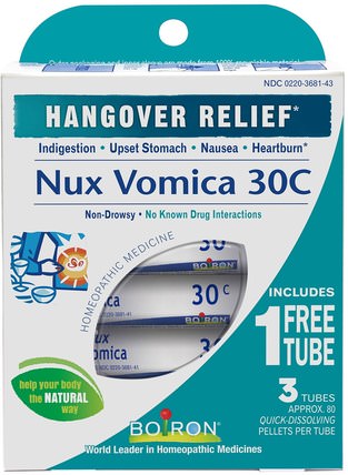 Single Remedies, Nux Vomica, 30C, 3 Tubes, Approx 80 Pellets Each by Boiron, 感冒和流感，循環 HK 香港