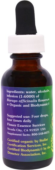 健康 - Flower Essence Services, Borage, Flower Essence, 1 fl oz (30 ml)