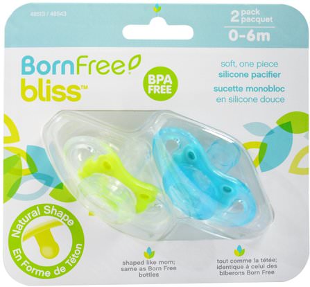 Bliss, Silicone Pacifier, 0-6m, 2 Pack by Born Free, 兒童健康，嬰兒，兒童，奶嘴 HK 香港
