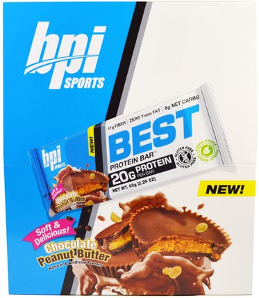 Best Chocolate Bars, Chocolate Peanut Butter, 12 Bars, 2.29 oz (65 g) Each by BPI Sports, 運動，蛋白質棒 HK 香港