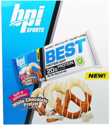 Best Protein Bars, White Chocolate Pretzel, 12 Bars 2.43 oz (69 g) Each by BPI Sports, 運動，蛋白質棒 HK 香港