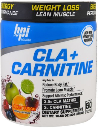 CLA + Carnitine, Fruit Punch, 10.58 oz (300 g) by BPI Sports, 補充劑，氨基酸，左旋肉鹼，運動 HK 香港
