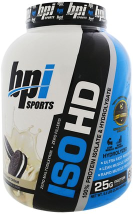 ISO HD, 100% Whey Protein Isolate & Hydrolysate, Cookies and Cream, 5.3 lbs (2398 g) by BPI Sports, 運動，運動，蛋白質，運動蛋白質 HK 香港