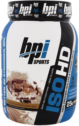 ISO HD, 100% Whey Protein Isolate & Hydrolysate, Peanut Butter Candy Bar, 1.8 lbs (816 g) by BPI Sports, 運動，運動，蛋白質，運動蛋白質 HK 香港