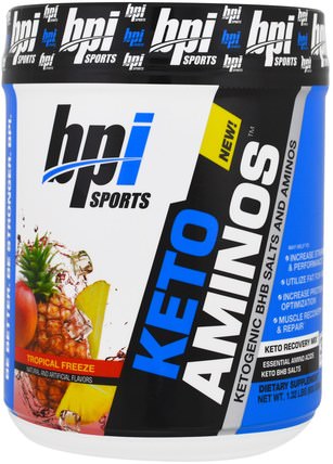Keto Aminos, Ketogenic BHB Salts And Aminos, Tropical Freeze, 1.32 lbs (600 g) by BPI Sports, 食物，酮友好，運動 HK 香港