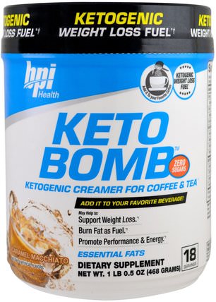 Keto Bomb, Ketogenic Creamer For Coffee & Tea, Caramel Macchiato, 1 lb 0.5 oz (468 g) by BPI Sports, 食物，咖啡茶和飲料，酮類友好 HK 香港