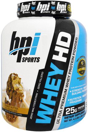 Ultra Premium Whey Protein Powder, Peanut Butter Ice Cream Bar, 4.2 lbs (1.900 g) by BPI Sports, 運動，運動，蛋白質 HK 香港