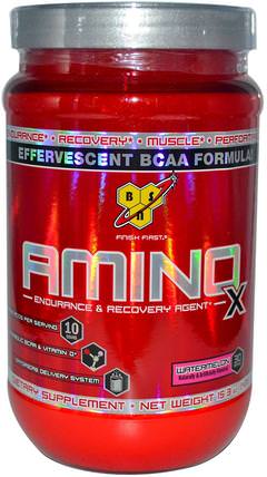 Amino X, Effervescent BCAA Formula, Watermelon, 15.3 oz (435 g) by BSN, 補充劑，氨基酸，bcaa（支鏈氨基酸），運動，運動 HK 香港
