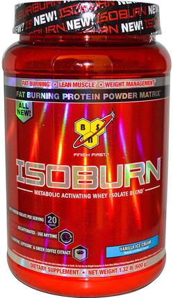 Isoburn, Metabolic Activating Whey Isolate Blend, Vanilla Ice Cream, 1.32 lb (600 g) by BSN, 補充劑，乳清蛋白，脂肪燃燒器 HK 香港