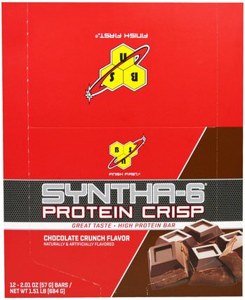 Syntha-6 Protein Crisp, Chocolate Crunch Flavor, 12 Bars, 2.01 oz (57 g) Each by BSN, 運動蛋白質，運動，蛋白質棒 HK 香港