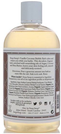 健康 - Deep Steep, Bubble Bath, Vanilla - Coconut, 17 fl oz (503 ml)