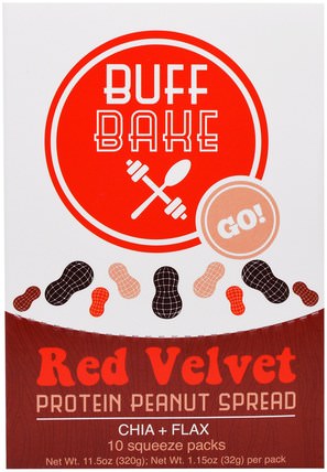 Red Velvet Protein Peanut Spread, 10 Squeeze Packs, 1.15 oz (32 g) Each by Buff Bake, 食物，花生醬 HK 香港