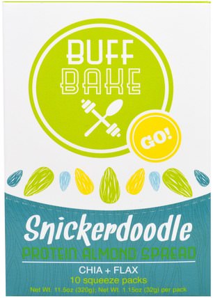 Snickerdoodle Protein Almond Spread, 10 Squeeze Packs, 1.15 oz (32 g) Each by Buff Bake, 食物，杏仁黃油 HK 香港