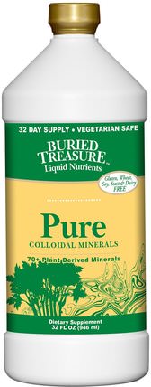Liquid Nutrients, Pure Colloidal Minerals, 32 fl oz (946 ml) by Buried Treasure, 補充劑，礦物質，埋藏寶多種維生素和礦物質 HK 香港