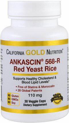 CGN, Advanced Red Yeast Rice, Ankascin 568-R, 110 mg, 30 Veggie Caps by California Gold Nutrition, 健康，膽固醇支持，紅曲米 HK 香港