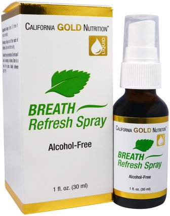 CGN, Breath Refresh Spray, Natural Peppermint, Alcohol-Free, 1 fl oz (30 ml) by California Gold Nutrition, 健康，口乾，口腔護理 HK 香港