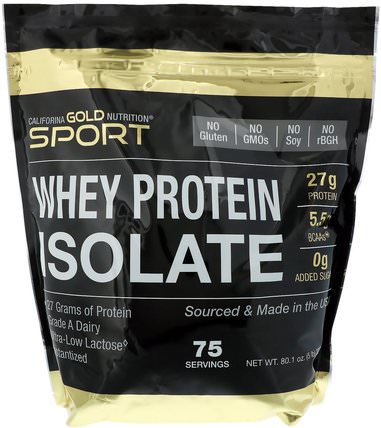 CGN, Instantized Whey Protein Isolate, Ultra-Low Lactose, Unflavored, 75 Servings, 5 lb, 80.1 oz (2270 g) by California Gold Nutrition, cgn純運動，cgn蛋白質 HK 香港
