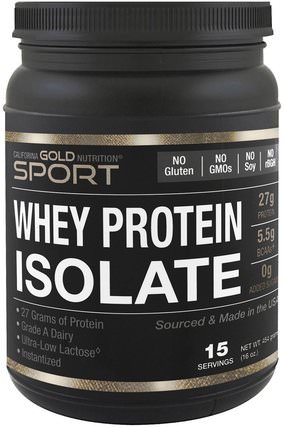 CGN, Instantized Whey Protein Isolate, Ultra-Low Lactose, Unflavored, 1 lb, 16 oz (454 g) by California Gold Nutrition, 補充劑，乳清蛋白，運動，運動 HK 香港