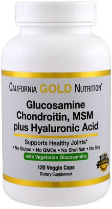 CGN, Vegetarian Glucosamine, Chondroitin, MSM Plus Hyaluronic Acid, 120 Veggie Caps by California Gold Nutrition, 健康，骨骼，骨質疏鬆症，cgn氨基葡萄糖複合物，補充劑，氨基葡萄糖 HK 香港