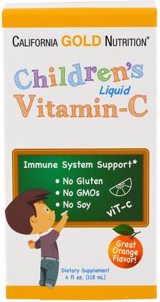 CGN, Childrens Liquid Vitamin C, Orange Flavor, No GMOs, 4 fl oz (118 ml) by California Gold Nutrition, 維生素，維生素c HK 香港