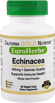CGN, EuroHerbs, Echinacea, 400 mg, 60 Veggie Caps by California Gold Nutrition, cgn euroherbs，補充劑，紫錐花 HK 香港