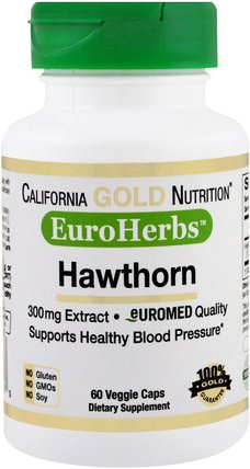 CGN, EuroHerbs, Hawthorn Extract, 300 mg, 60 Veggie Caps by California Gold Nutrition, cgn euroherbs，健康 HK 香港