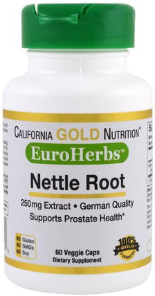 CGN, EuroHerbs, Nettle Root Extract, 250 mg, 60 Veggie Caps by California Gold Nutrition, cgn euroherbs，草藥 HK 香港