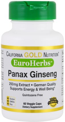 CGN, EuroHerbs, Panax Ginseng Extract, 250 mg, 60 Veggie Caps by California Gold Nutrition, cgn euroherbs，補充劑，adaptogen HK 香港