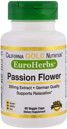 CGN, EuroHerbs, Passion Flower, 250 mg, 60 Veggie Caps by California Gold Nutrition, 補品，草藥，激情花 HK 香港