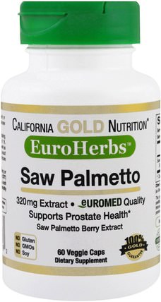CGN, EuroHerbs, Saw Palmetto Extract, 320 mg, 60 Veggie Caps by California Gold Nutrition, cgn euroherbs，健康，男人 HK 香港