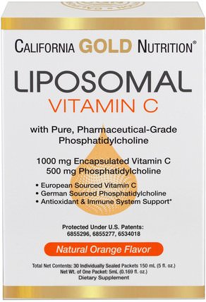 CGN, Liposomal Vitamin C, with Phosphatidylcholine, Natural Orange Flavor, 30 Individually-Sealed Packets, 0.169 fl oz (5 ml) Each by California Gold Nutrition, 維生素，維生素c，維生素C脂質體 HK 香港