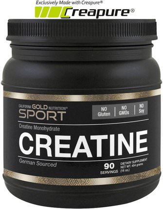 CGN, Micronized Creatine Monohydrate, Creapure, Unflavored, Gluten Free, 16 oz (454 g) by California Gold Nutrition, 運動，肌酸粉 HK 香港