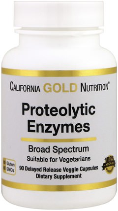 CGN, Proteolytic Enzymes, 90 Delayed Release Veggie Capsules by California Gold Nutrition, 補充劑，酶，cgn酶 HK 香港