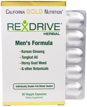CGN, Rexdrive Herbal, Mens Formula, 30 Veggie Caps by California Gold Nutrition, 維生素，男性多種維生素，cgn rexdrive男士 HK 香港