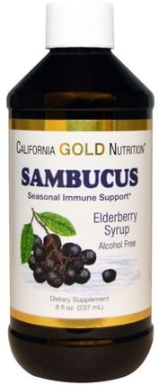CGN, Sambucus, Organic Elderberry Syrup, Alcohol Free, 8 fl oz (237 ml) by California Gold Nutrition, 免疫系統，健康，接骨木（接骨木） HK 香港
