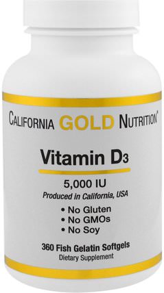 CGN, Vitamin D3, 5.000 IU, 360 Fish Gelatin Softgels by California Gold Nutrition, 維生素，維生素D3 HK 香港