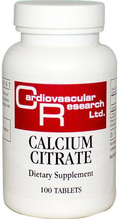 Calcium Citrate, 100 Tablets by Cardiovascular Research Ltd., 補品，礦物質，檸檬酸鈣 HK 香港