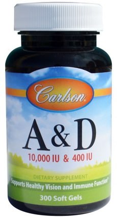 A & D, 10.000 IU, 300 Soft Gels by Carlson Labs, 維生素，維生素a和d HK 香港