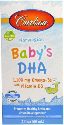 Babys DHA, 2 fl oz (60 ml) by Carlson Labs, 補充劑，efa omega 3 6 9（epa dha），dha HK 香港