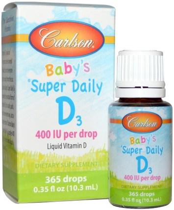 Babys Super Daily D3, 400 IU, 0.35 fl oz (10.3 ml) by Carlson Labs, 維生素，維生素D3，維生素D3液體，兒童健康，嬰兒，嬰兒補品 HK 香港