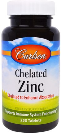 Chelated Zinc, 250 Tablets by Carlson Labs, 補品，礦物質，鋅 HK 香港