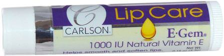 E Gem, Lip Care, 1000 IU, 0.15 oz (4.3 g) by Carlson Labs, 健康，皮膚，維生素E油霜，沐浴，美容，唇部護理，潤唇膏 HK 香港