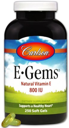 E-Gems, Natural Vitamin E, 800 IU, 250 Softgels by Carlson Labs, 維生素，維生素E，100％天然維生素e HK 香港