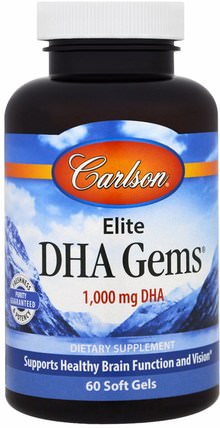 Elite DHA Gems, 1.000 mg, 60 Softgels by Carlson Labs, 補充劑，efa omega 3 6 9（epa dha），dha HK 香港