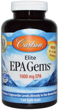 Elite EPA Gems, 1000 mg, 120 Soft Gels by Carlson Labs, 補充劑，efa omega 3 6 9（epa dha），epa，魚油 HK 香港