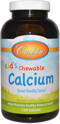 Kids Chewable Calcium, Vanilla, 120 Tablets by Carlson Labs, 補充劑，礦物質，鈣，咀嚼鈣，兒童健康，兒童補品 HK 香港