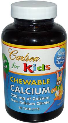 Kids Chewable Calcium, Vanilla, 60 Tablets by Carlson Labs, 補充劑，礦物質，鈣，咀嚼鈣，兒童健康，兒童補品 HK 香港