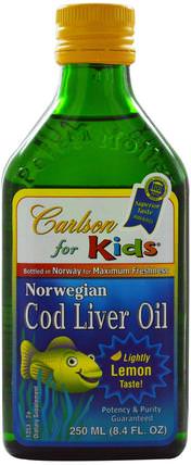 Kids, Norwegian Cod Liver Oil, Natural Lemon Flavor, 8.4 fl oz (250 ml) by Carlson Labs, 補充劑，efa omega 3 6 9（epa dha），魚油，魚肝油 HK 香港